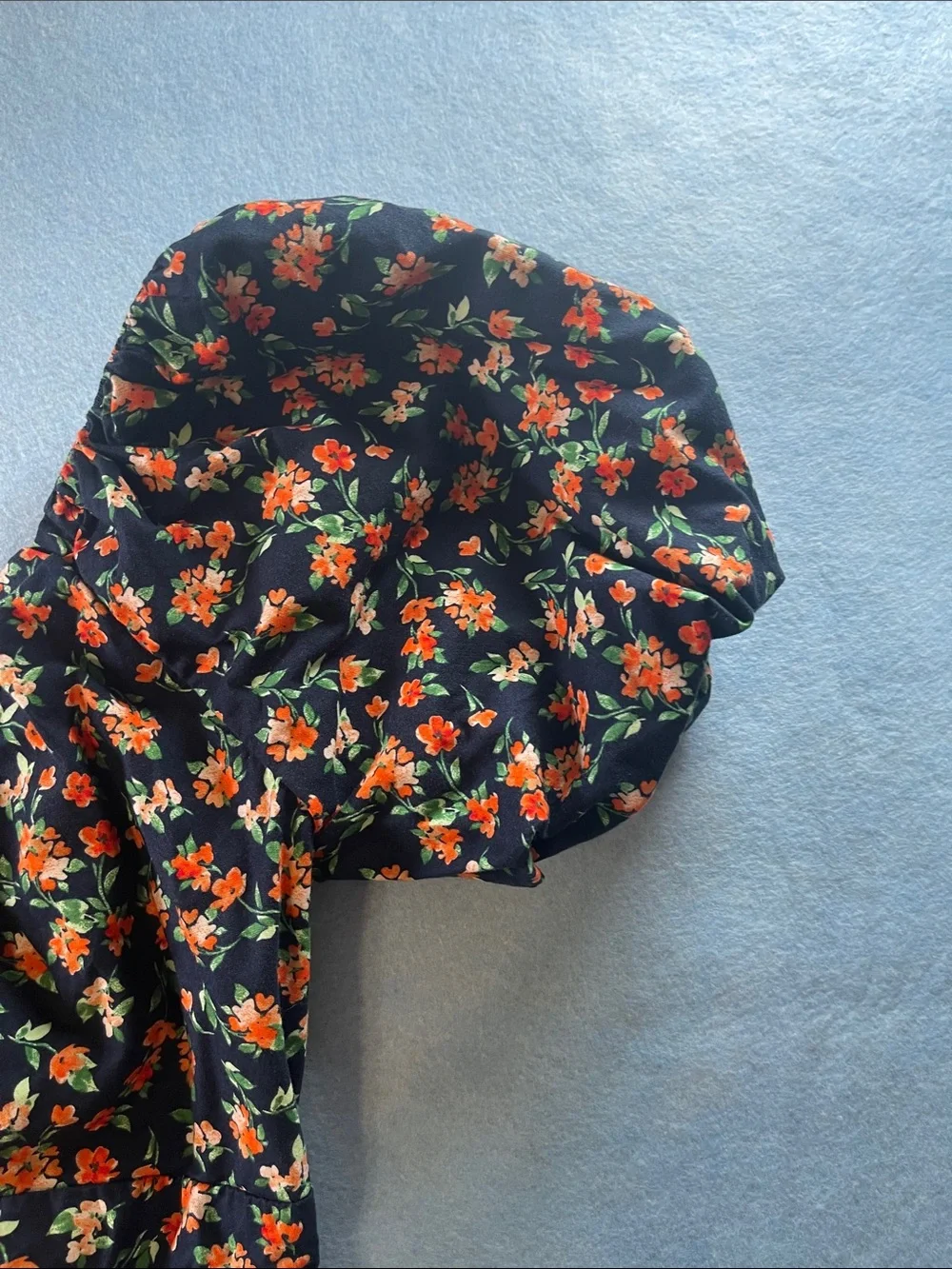 Old Navy Black Floral Puff Sleeve Blouse with Orange Flowers